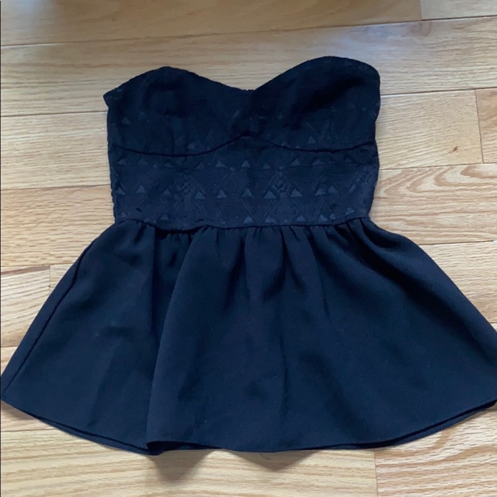 Black Strapless Peplum Top